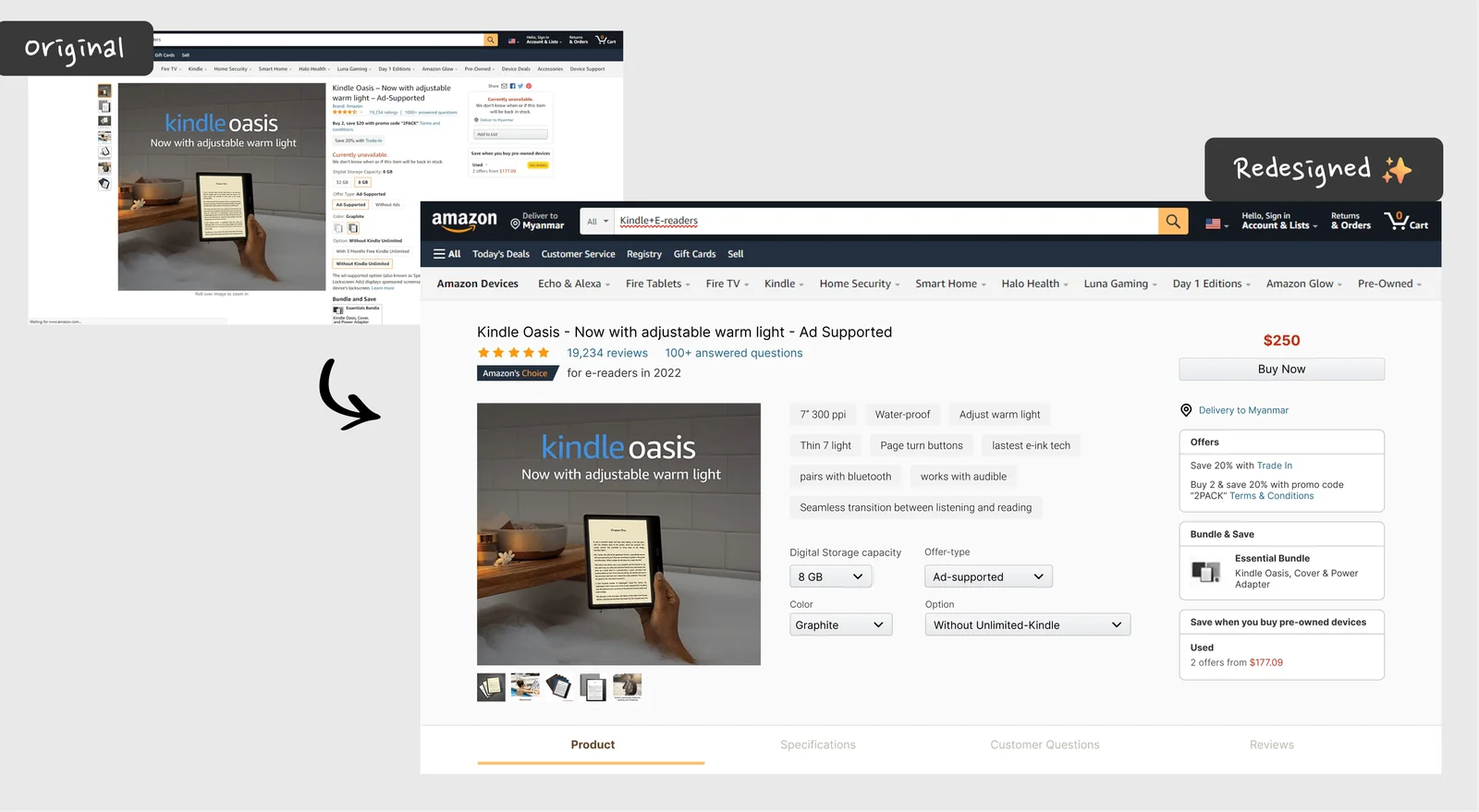 Amazon product page redesign