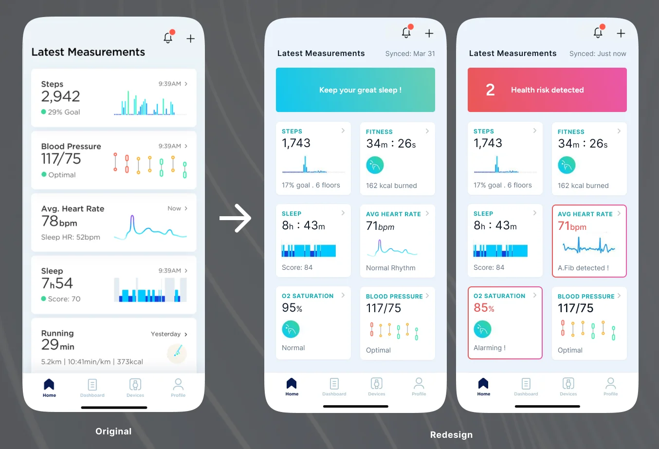 Redesigned Withings App Homescreen