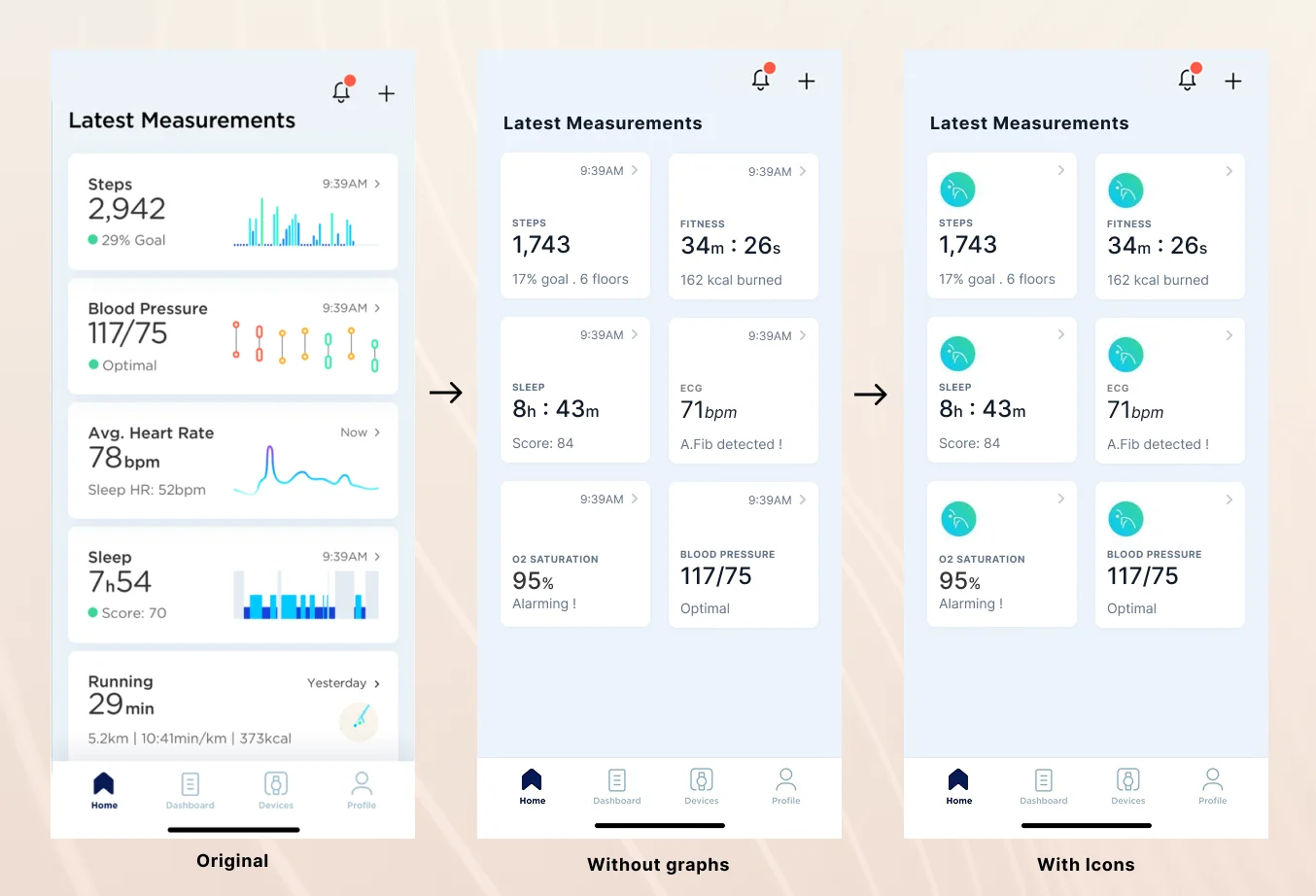 Left - original UI, Right - rough wireframe of grid view idea
