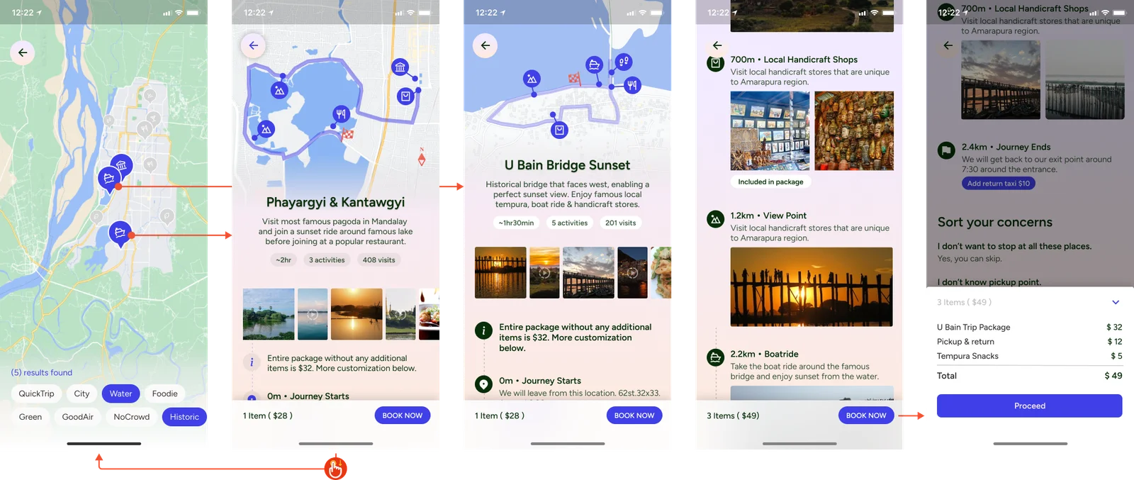 Overview of trip selection screens